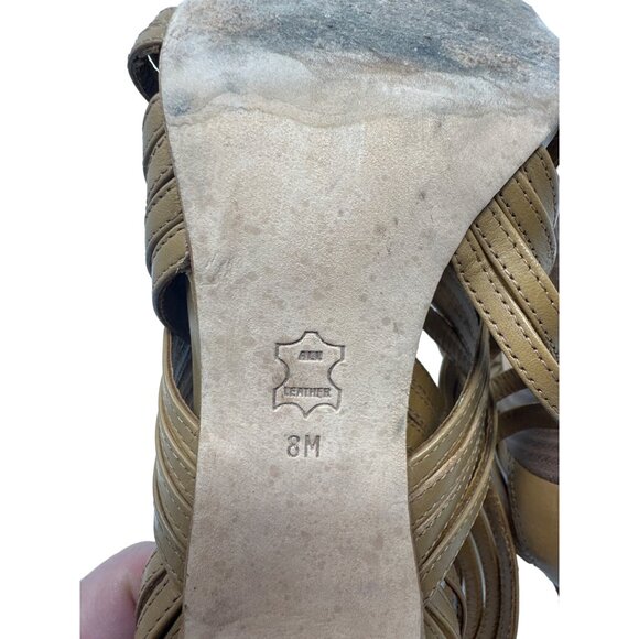 Tory Burch Liv Cage Gladiator Shoes Brown Leather Zipper Heels Open Toe Size 8M - Picture 11 of 11